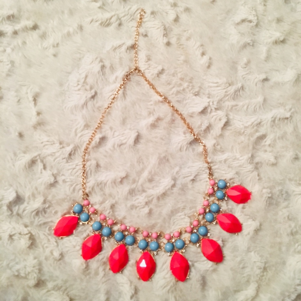 Coral, Turquoise, Pink & Gold Statement Necklace